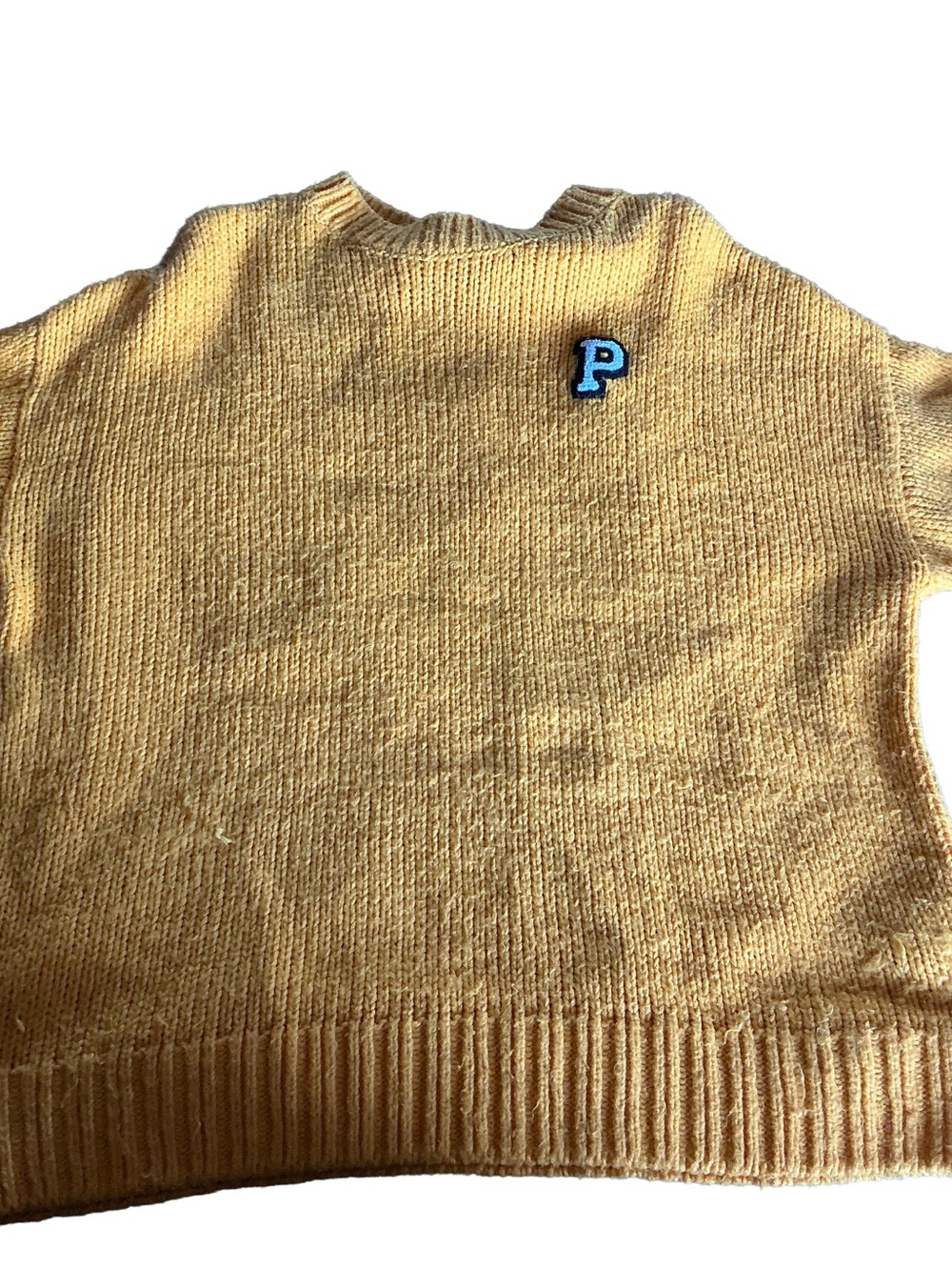 PINK Victoria's Secret Mustard Crewneck Sweater with 'P' Patch